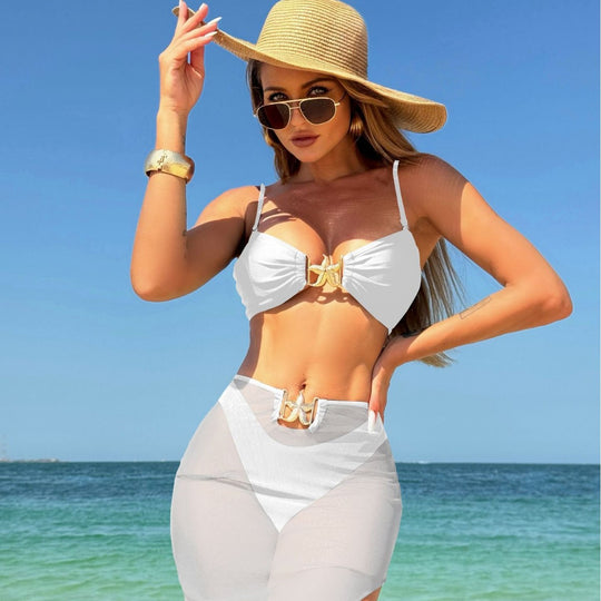 Damen Bikini mit einzigartiger Schnalle und transparentem Rock EB