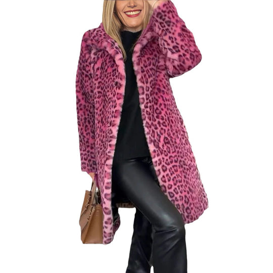 Damen Luxuriöser Teddy-Mantel mit Leopardenmuster und weichem Fleece EB