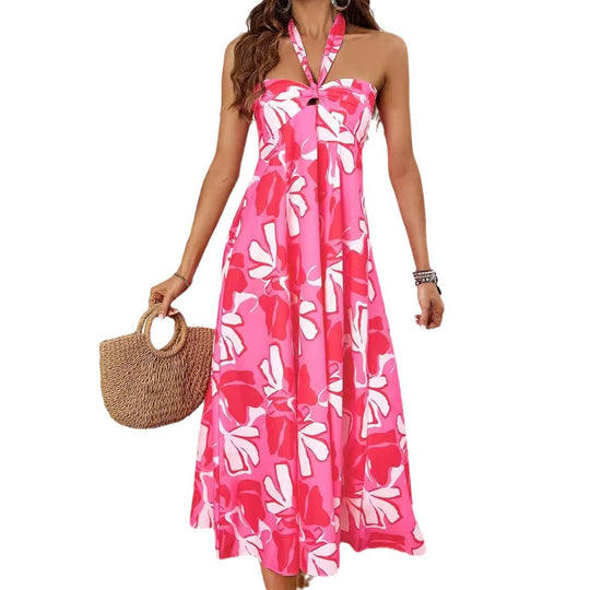 Damen Maxi Kleid mit schulterfreiem Design und Blumenmuster EB