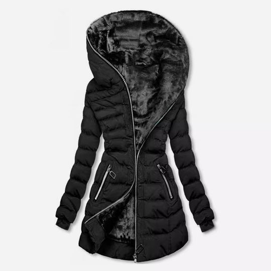 Damen gefütterte Winterjacke mit hohem Kragen und stilvollen Reißverschlusstaschen EB
