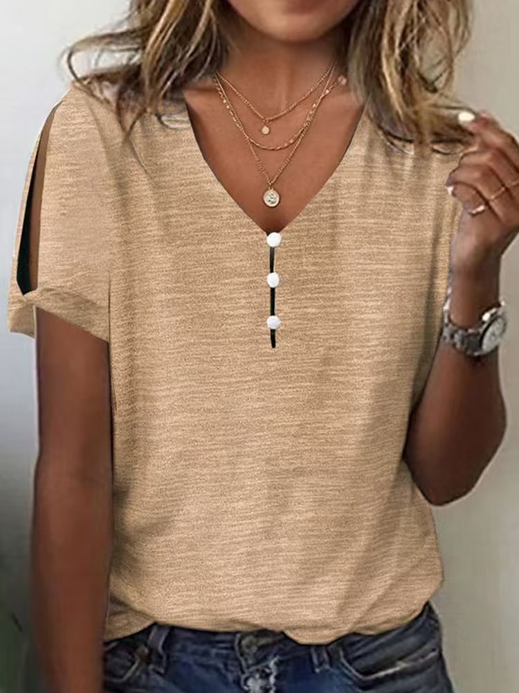 Damen Glitzernde V-Pullover Bluse EB