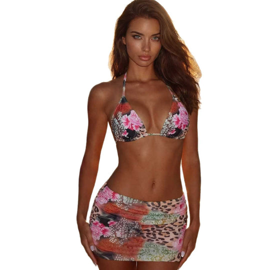 Damen Bikini-Set mit floralem Design und modischem Minirock EB