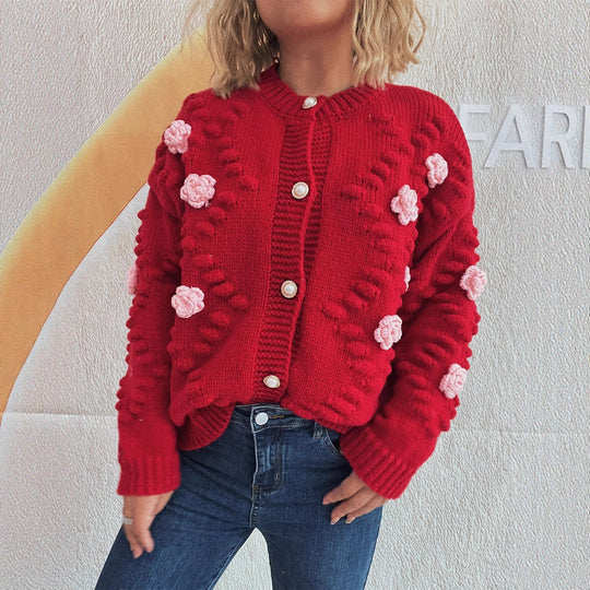 Damen Strickjacke mit floralen Applikationen und komfortablem Schnitt EB