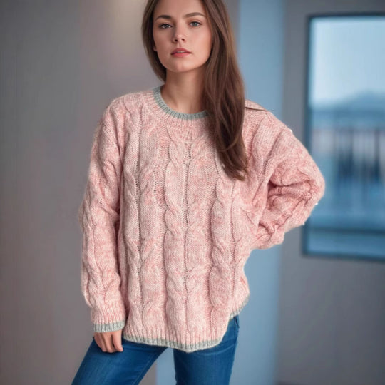 Damen Grobstrickpullover mit einzigartigem Zopfmuster und lässigem Schnitt EB