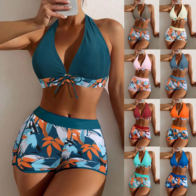 Damen Hochgeschlossen Bikini mit verspieltem Blumenmuster EB