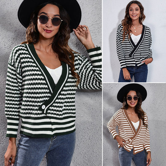 Damen Grobstrickpullover mit modischem Wellenmuster und weitem Schnitt EB