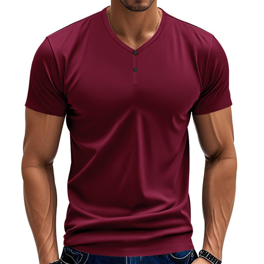 Herren Kurzarm Henley-T-Shirt mit atmungsaktiver Struktur EB