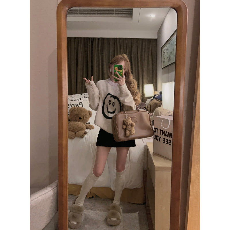 Damen Strickpullover mit lässigem Smile-Motiv und komfortabler Passform EB
