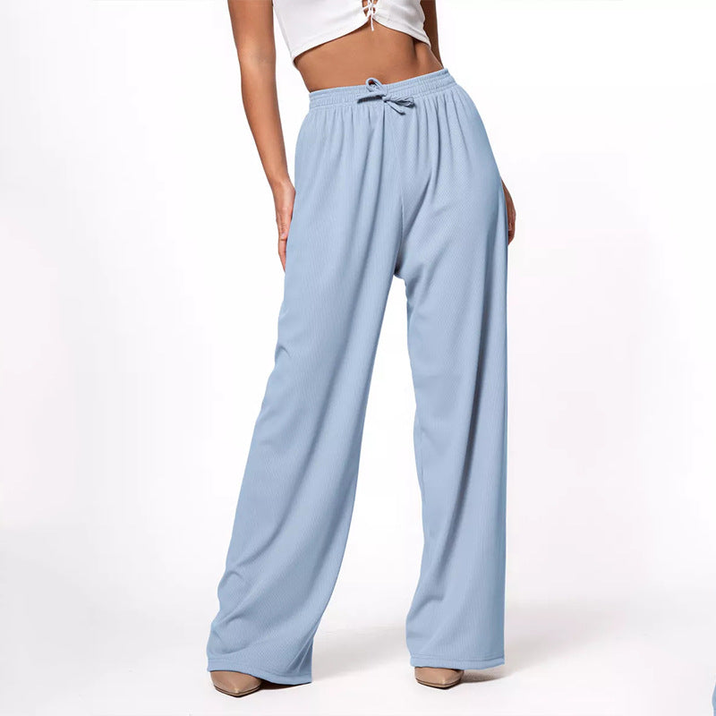 Damen weite hochgeschnittene Loungehose mit elastischem Bund und Kordelzug EB