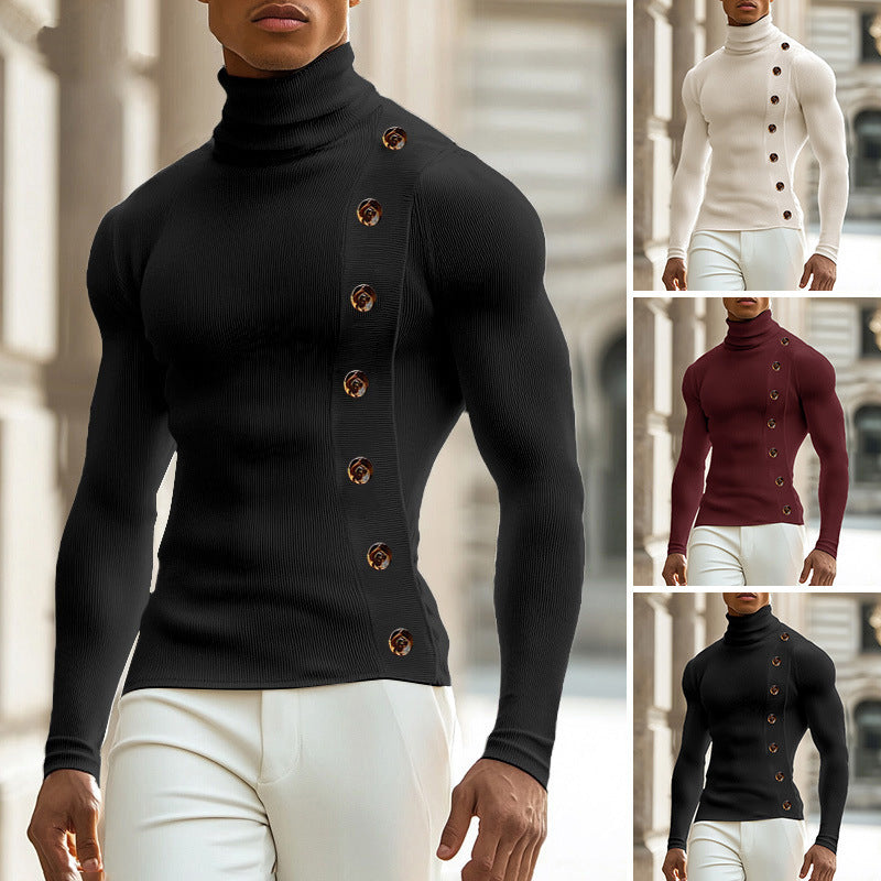 Damen Langarm Rollkragenpullover mit Knopfdetails EB