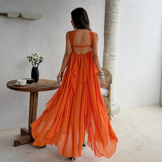 Damen Maxikleid mit schwingendem Rüschendesign und elegantem Bustier EB