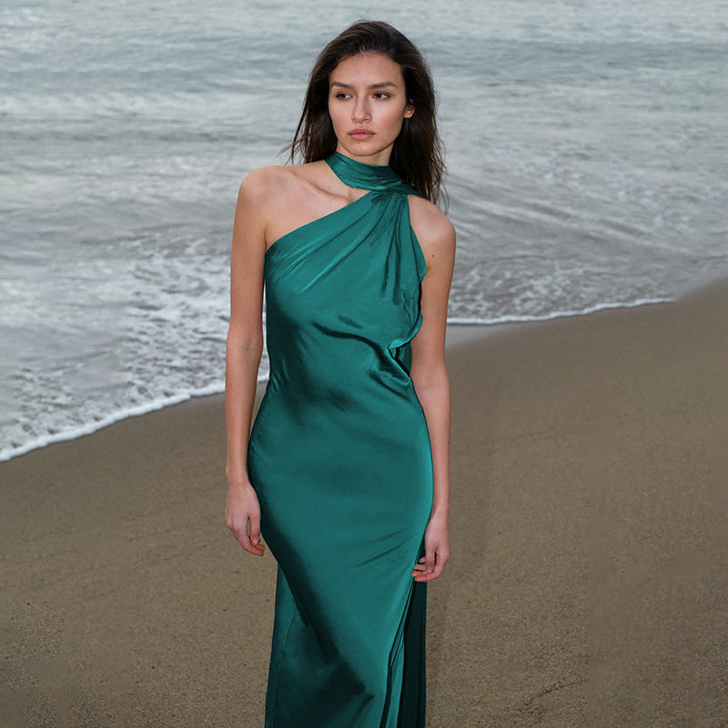 Damen asymmetrisches Maxikleid mit elegantem Wickeldetail EB