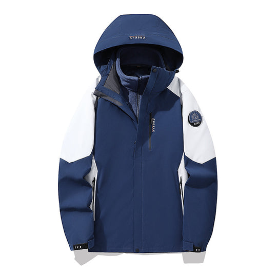 Herren wasserdichte dreiteilige Winterjacke mit abnehmbarer Kapuze und Fleece-Innenjacke EB