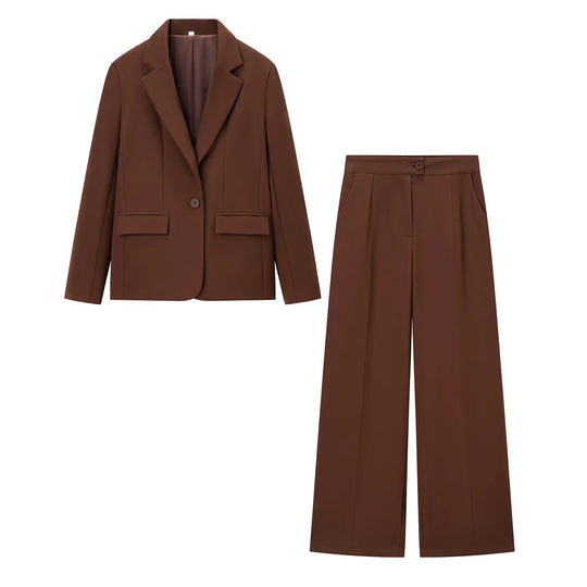 Damen elegantes Anzug-Set mit tailliertem Blazer und weit geschnittenen Hosen EB