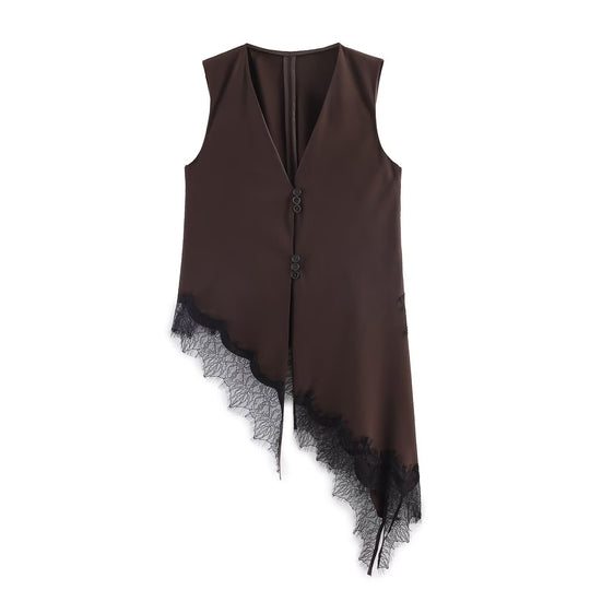Damen asymmetrische Weste mit eleganter Spitze EB