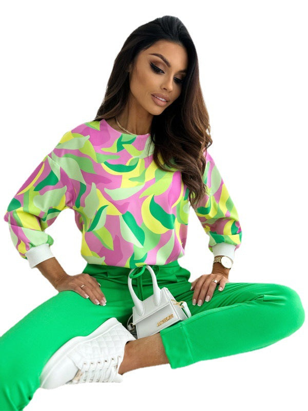 Damen Sweatshirt mit buntem Blumenmuster und lässigem Schnitt EB
