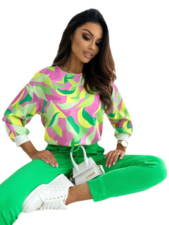 Damen Sweatshirt mit buntem Blumenmuster und lässigem Schnitt EB