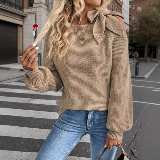 Damen lässiger Pullover mit besonderem Schulterdesign EB