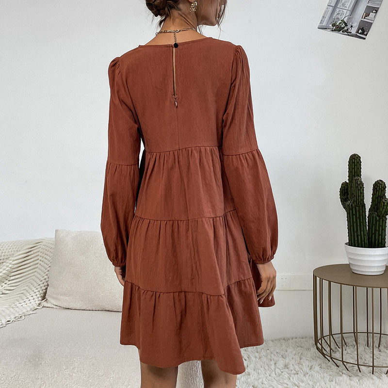 Damen luftiges Midikleid mit voluminösen Rüschendetails EB