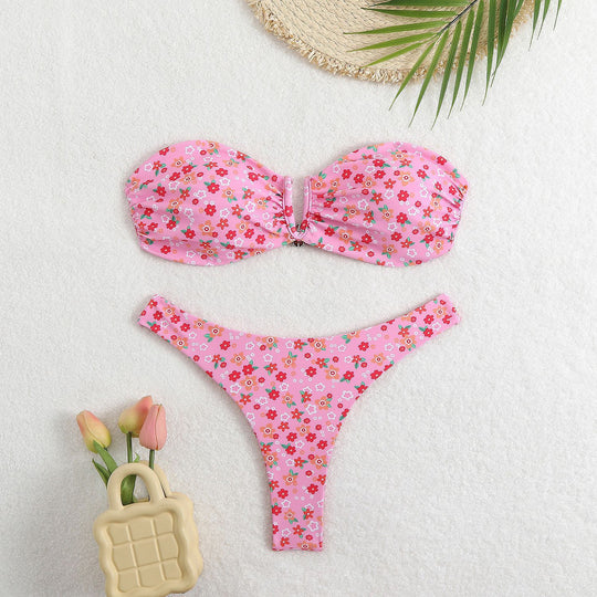 Damen Bikini-Set mit romantischem Blumenmuster und verstellbarem Oberteil EB