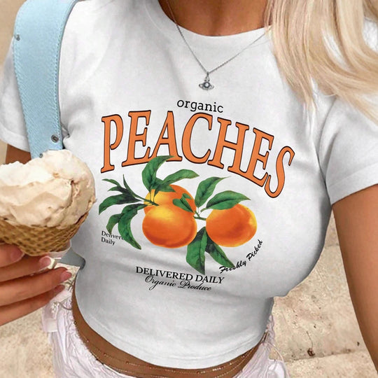 Damen T-Shirt mit frischem Obstmotiv und modernem Schriftzug EB
