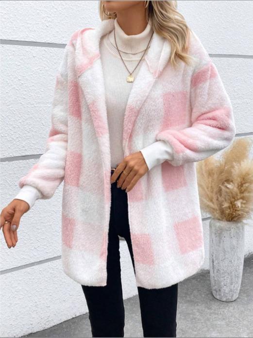 Damen Langer Karomantel aus weichem Material EB