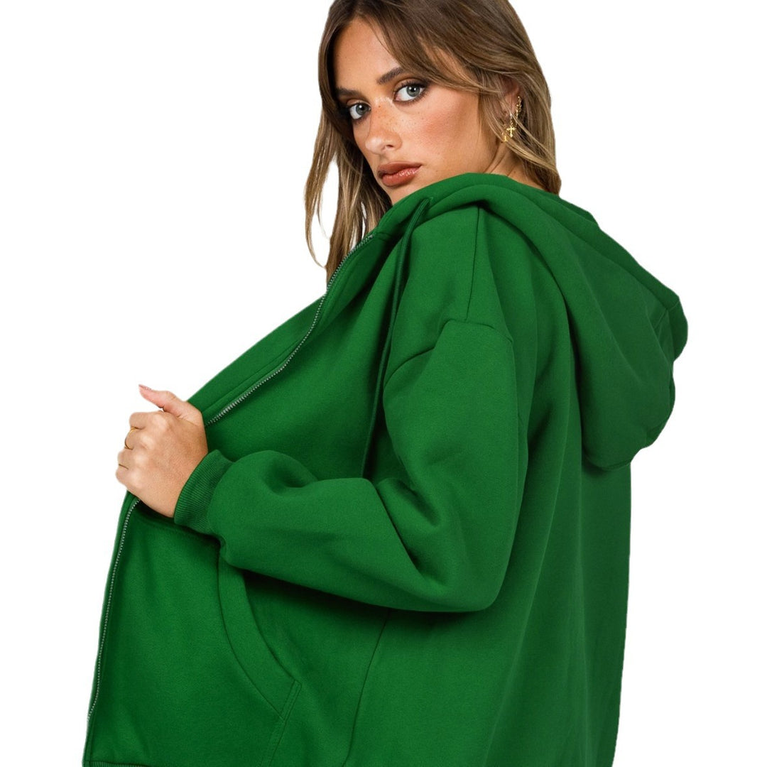 Damen nan lässige Zip-Hoodie-Jacke im Boxy-Cut mit überschnittener Schulter, verdecktem Tunnelzug und großen Kängurutaschen EB