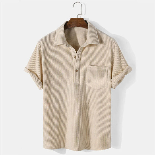 Herren Kurzarm Henley-Shirt mit strukturiertem Stoff und praktischer Brusttasche EB