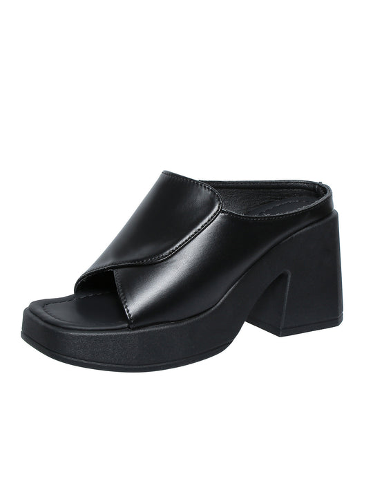 Damen Wedge-Pantoletten mit modischem Faltendesign und blockiertem Absatz EB