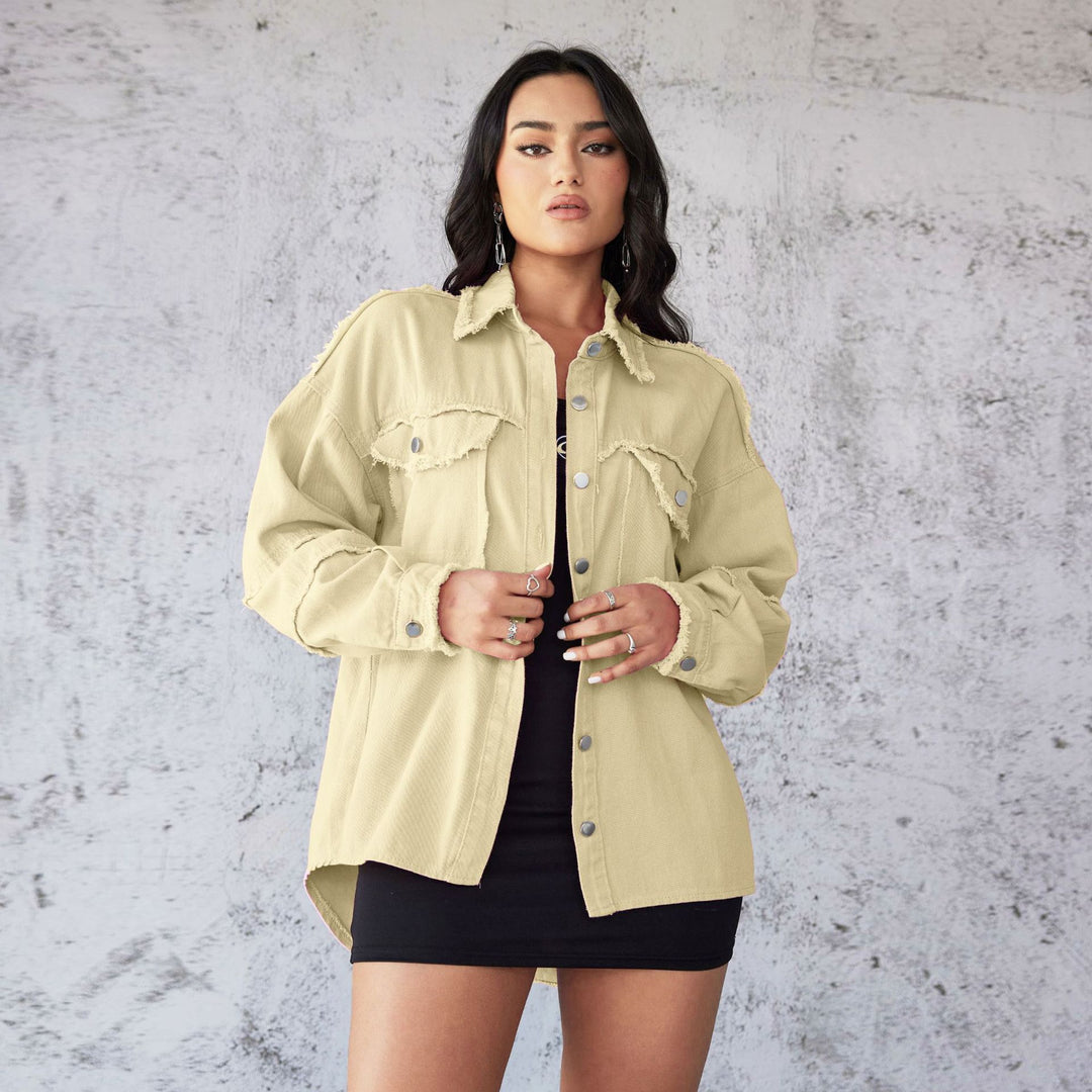 Damen Denim Bluse mit lässigem Schnitt und dekorativen Fransen EB