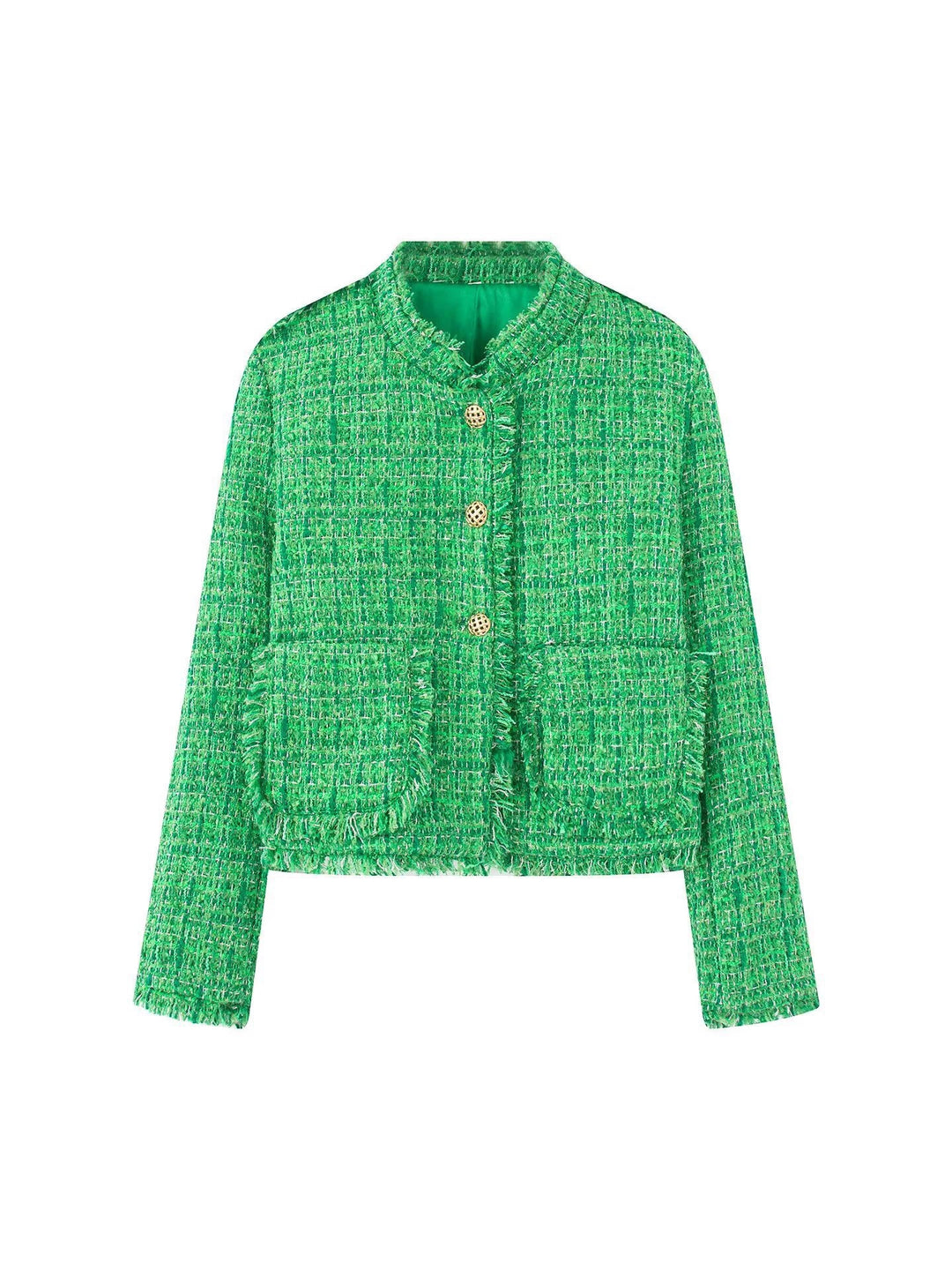 Damen stilvolle Kurzjacke im strukturierten Tweed-Design mit dekorativen Knöpfen EB