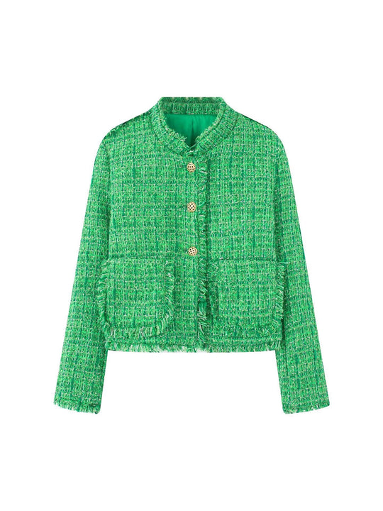 Damen stilvolle Kurzjacke im strukturierten Tweed-Design mit dekorativen Knöpfen EB