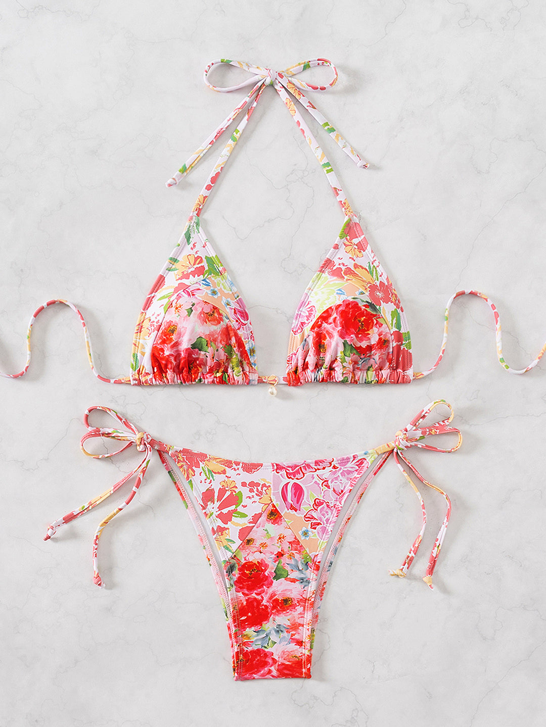 Damen Triangel-Bikini mit verspieltem Palmenmuster EB