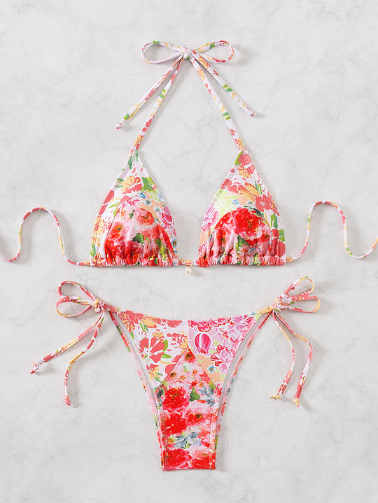 Damen Triangel-Bikini mit verspieltem Palmenmuster EB