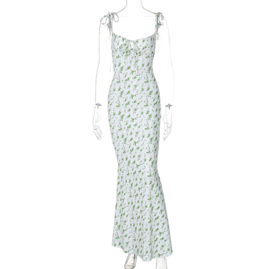 Damen Bodenlanges Kleid mit floralem Muster und verstellbaren Trägern EB