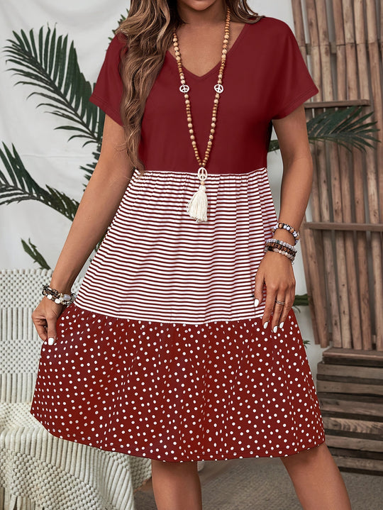 Damen Freizeitkleid mit modernem Streifen- und Punkte-Mix EB