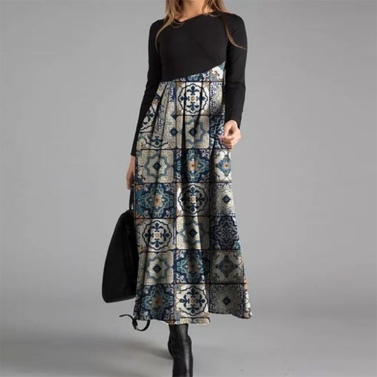 Damen boho-inspiriertes Midikleid mit geschickt kombiniertem Muster EB