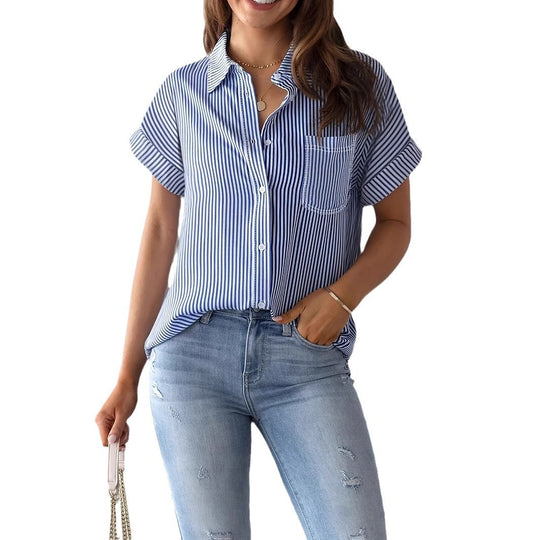 Damen Hemdbluse mit eleganten Streifen und lockerem Schnitt EB