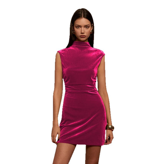 Damen Elegantes Minikleid mit hohem Kragen und figurbetontem Schnitt EB