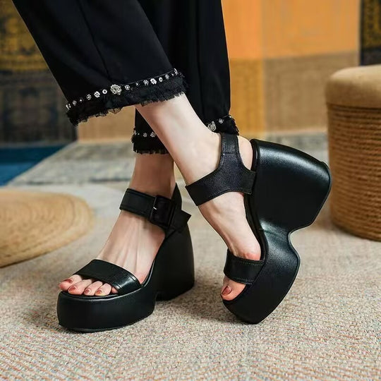 Damen Plateau-Sandalen mit verstellbarem Riemen und komfortablem Absatz EB