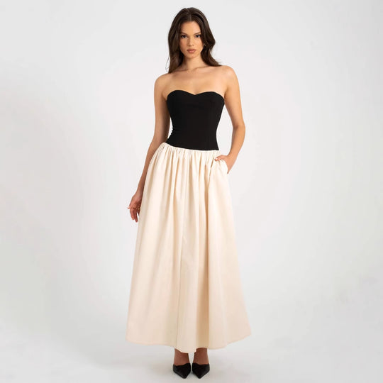 Damen Maxi-Kleid mit bequemem Herz-Ausschnitt und eleganter Raffung EB