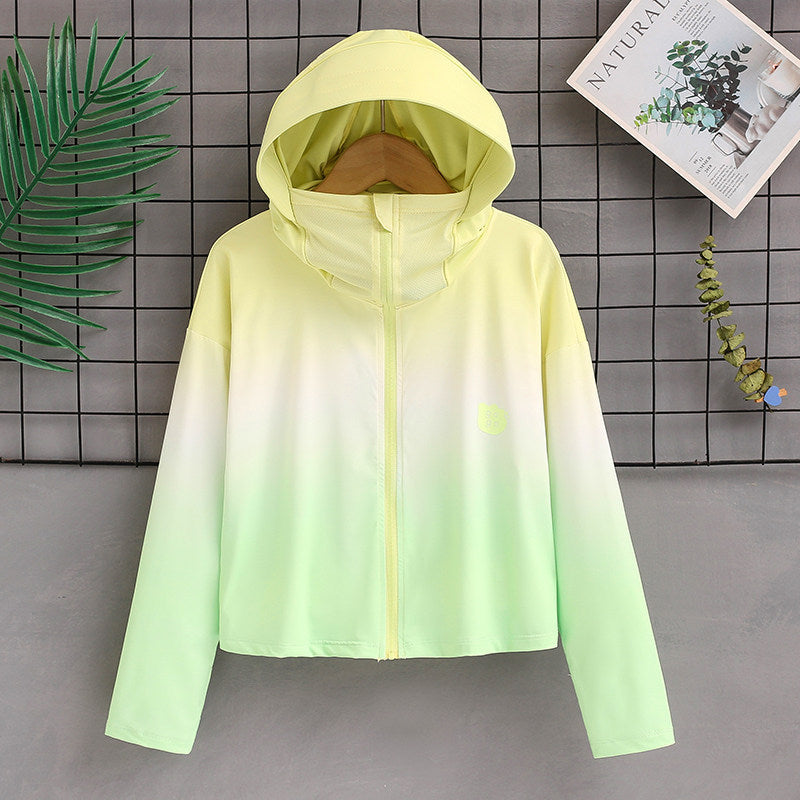 Damen nan ultraleichte Sonnenschutz-Hoodie mit Ombre-Verlauf und kurzem Schnitt R&B