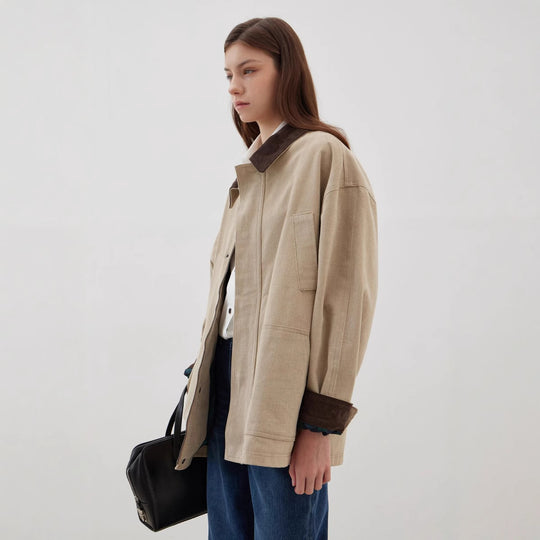 Damen Übergroße Baumwolljacke mit kontrastierendem Kragen EB
