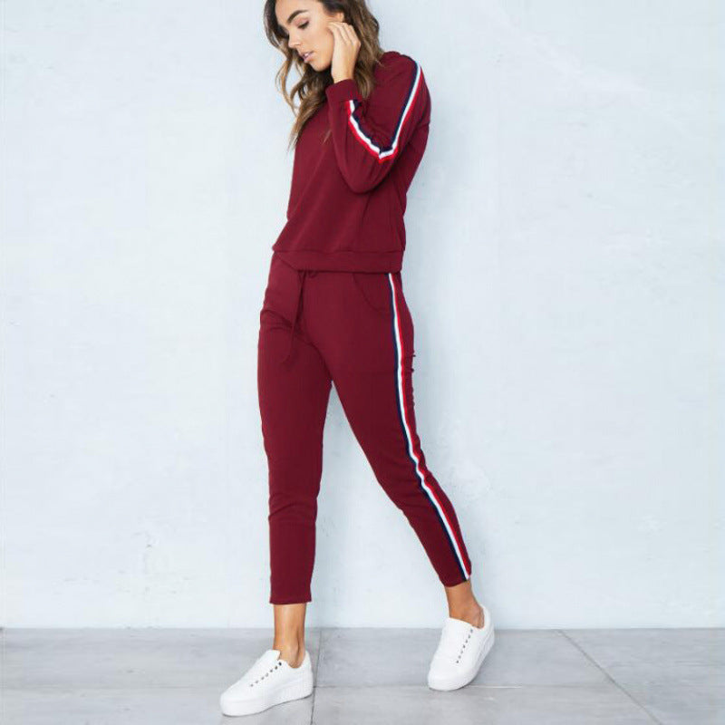 Damen modisches Sport-Set mit kontrastierenden Seitenstreifen und elastischem Bund EB