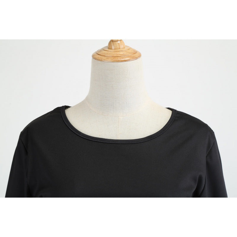 Damen Festliches A-Linien-Kleid mit Weihnachtsprint, Langarm und ausgestelltem Rock EB