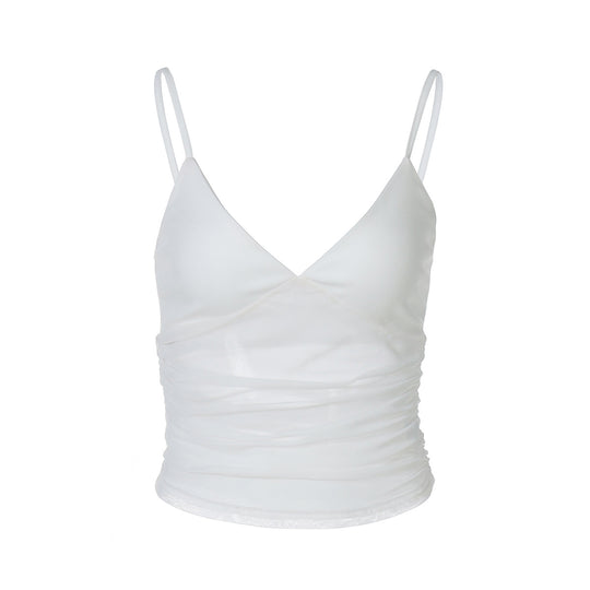 Damen Spaghetti-Träger Blusenoberteil mit transparenter Drapierung EB