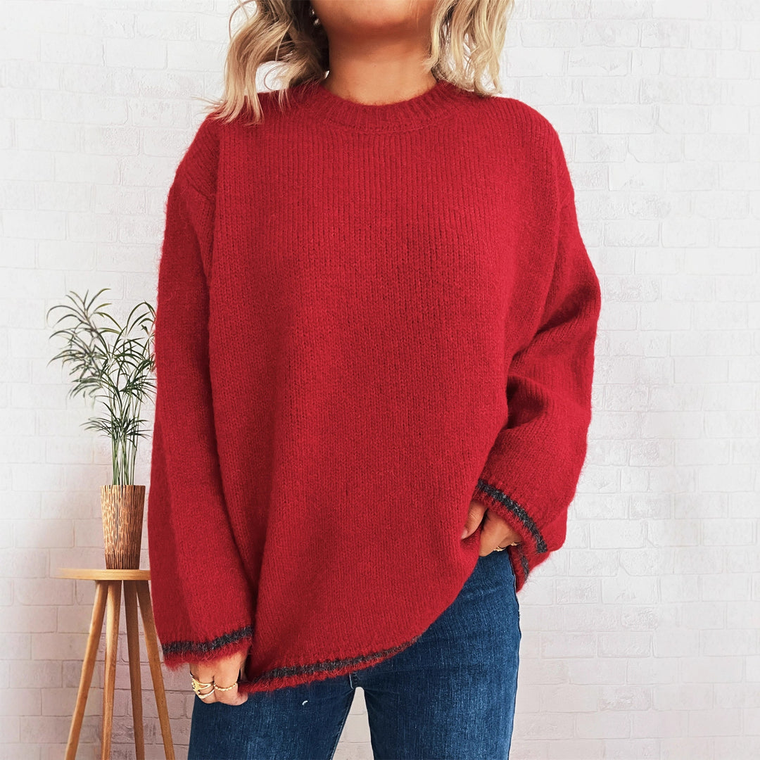Damen lässiger Wohlfühlpullover mit blockfarbenem Design EB