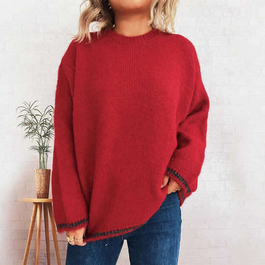 Damen lässiger Wohlfühlpullover mit blockfarbenem Design EB