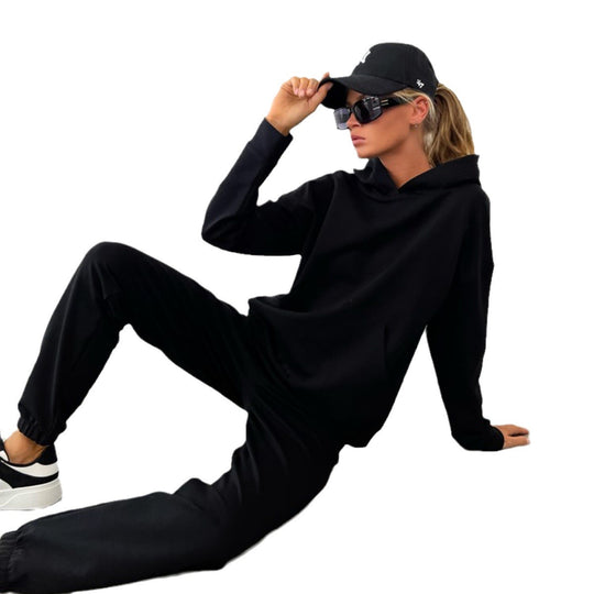 Damen Sportlicher Loungewear-Anzug mit Kapuze und elastischen Bündchen Heidi-Mode