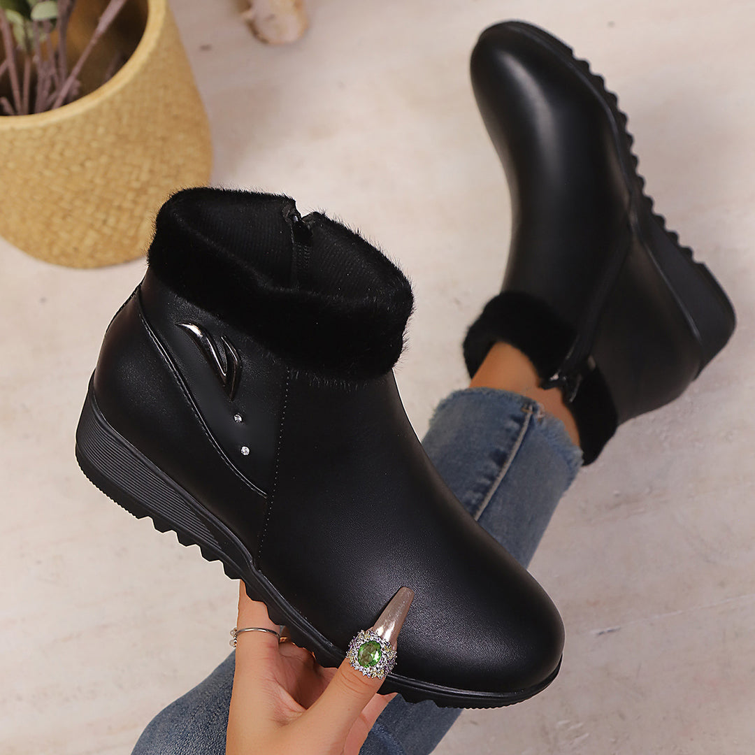 Damen Wedge-Stiefeletten mit weichem Innenfutter und modischem Reißverschluss EB